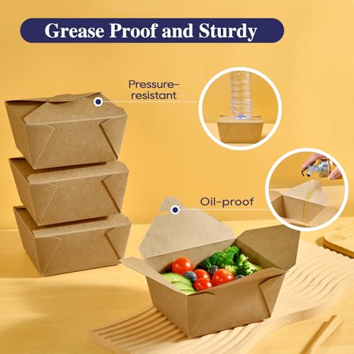 image for LITOPAK 50 Pack 27 oz Take Out Food Containers, Kraft Brown Take Out B