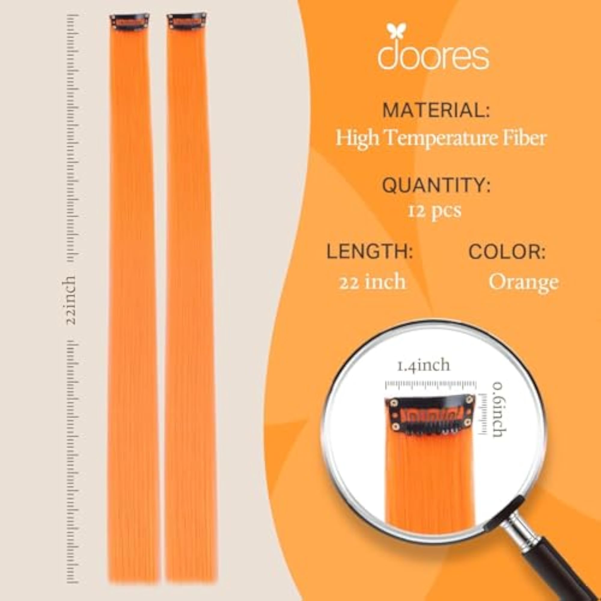 22 Inch Orange Clip-in Hair Extensions Set of 6