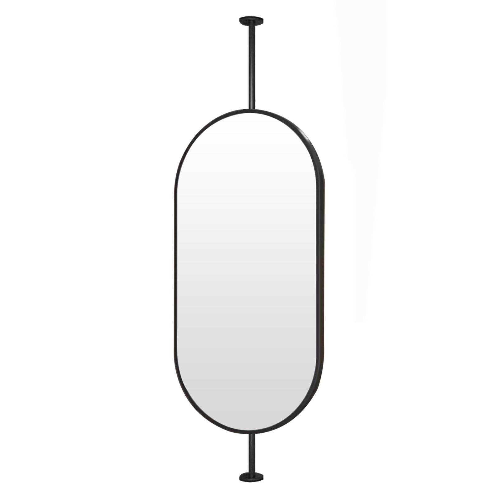 Gaommini Ceiling Mount Bathroom Mirror with Double Rods, Oval Metal Frame Vanity Mirror Decorative Hanging Rod Wall Mirrors for Living Room Hallway, Black(B,40cmx60cm)