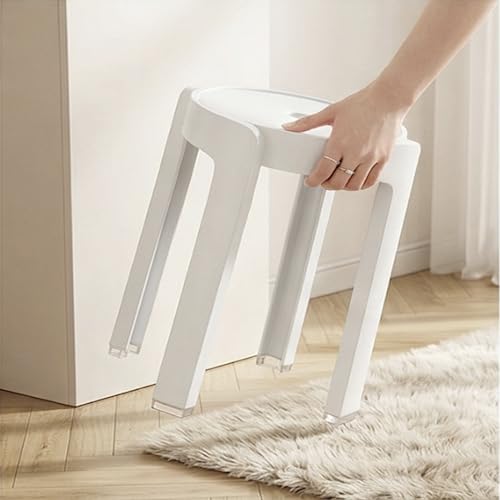 Image of The Artment White Tivo Set of 1 Plastic Stool Modern Stackable Multipurpose Stool with Anti-Slip Base | Lightweight Waterproof PP Stool for Bathroom, Kitchen, Balcony & Living Room, Home & Office