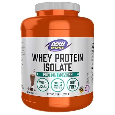 NOW Foods Sports Nutrition, Whey Protein Isolate, 25 G With BCAAs, Creamy Chocolate Powder, 5-Pound
