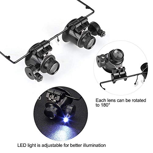 Jewelry Loupes,Magnifying Glass Jewelers Loupe 10X 20X Led Headband Magnifier Illuminated Eye Loupe Watch Repair Tool Kit Head Mounted Magnifying Glass Coin Stamp Currency Book Errors Magnifier Glass #TOP2