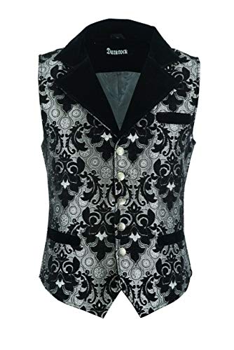 Darkrock Victorian Steampunk Edwardian Western Brocade Silver Black Gothic Men's Vest2