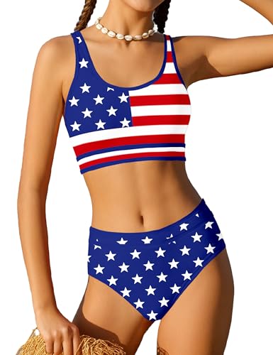 Image of Girls Swimsuit Double Strap High Waist Sporty Bikini Swimsuits Swim Cover Up Skirt 3 Piece Set