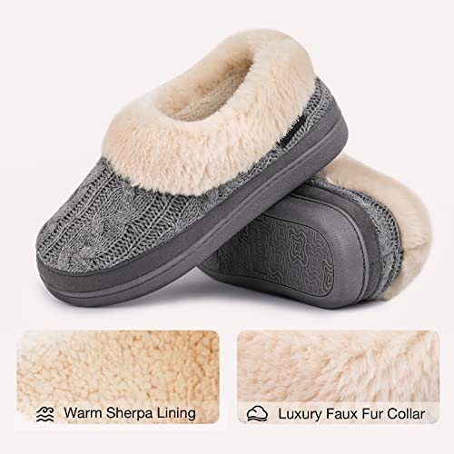 Hometop Women's Comfortable Memory Foam Loafer House Shoes Warm Fuzzy Plush Winter Slipper With Anti-Skid Rubber Sole (9, Gray) #TOP5