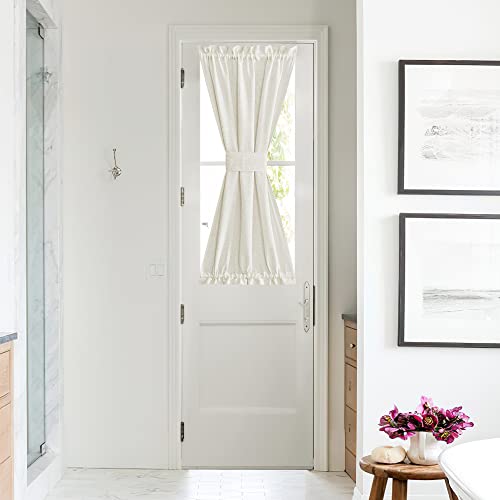 NICETOWN Front Door Curtain - Soft Beige Linen Weave Pattern Door Shade for Windows Light Filtering Rod Pocket French Window Cover for Entryway/Garage