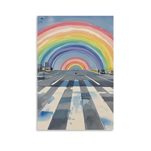 Toile murale arc-en-ciel sans cadre décoration esthétique pour salon 60 x 90 cm
