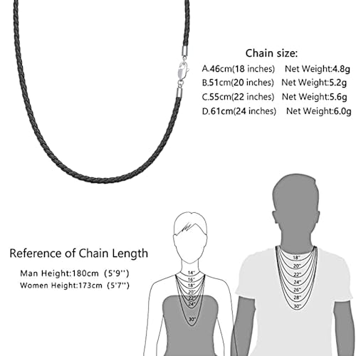 Viwind Lederkette Geflochten Kunstleder Halskette Edelstahl Verschluss 3mm breit Damen Herren Kette für Anhänger charm 45-60cm wählbar DIY Lederschnur (60cm, Schwarz)