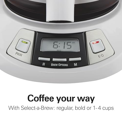 Hamilton Beach 12 Cup Programmable Drip Coffee Maker Machine, Regular & Bold Brew Options, Auto Pause and Pour, Glass Carafe, White (46294J) by Hamilton Beach - Image 4