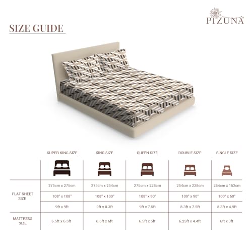 Image of Pizuna 100% Cotton Bedsheet Super King Size with 2 Pillow Covers, 400 Thread Count Long Staple Cotton, Mosaic Printed Pattern Flat Bed Sheet 108X108 Inch for Superking Bed, Beige