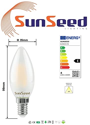 SUNSEED 10 X E14 4W (Equivalent to 40W) Sapphire Filament LED Frosted Candle Light Bulb C35 Warm White 2700K - Image 4