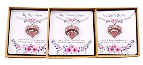 Image of Crystal Heart Necklaces Set Mom Big Sis Middle Lil Sister