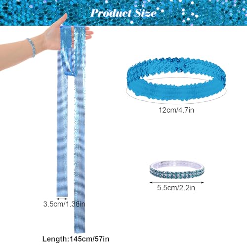 Gvhntk 6 Pcs 70s Disco Accessories Women Disco Costume Jewelry Disco Sequin Scarf Headband Diamond Bracelet Ball Necklace Earring Glasses(Blue)
