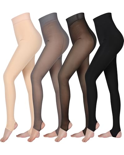 Mallas cálidas translúcidas para mujer Foaincore de invierno, 4 pares con forro polar térmico