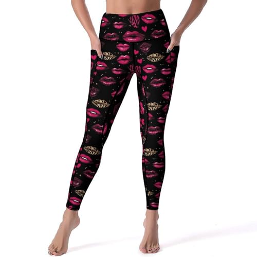 Legging taille haute léopard et lèvres roses : le pantalon stretch avec poches latérales intégrées