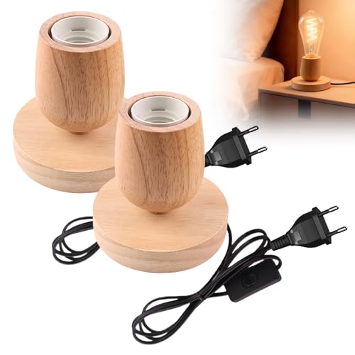 PORFOYO Base per Lampada Da Tavolo in Legno Piccola E27: Eu-Plug Base in Legno, Lampada Da Scrivania in Legnos per La Casa, Soggiorno Arredamento Camera Da Letto (Nessuna Lampadina)