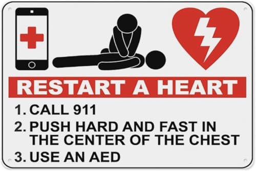 Aed Restart A Heart Metal Tin Wall Plaque Vintage Home Style Art Ornament Public Gathering Area Commercial Building Community Living Space Indoor Outdoor Scene Decorative Display Plaque 8X12 Inch