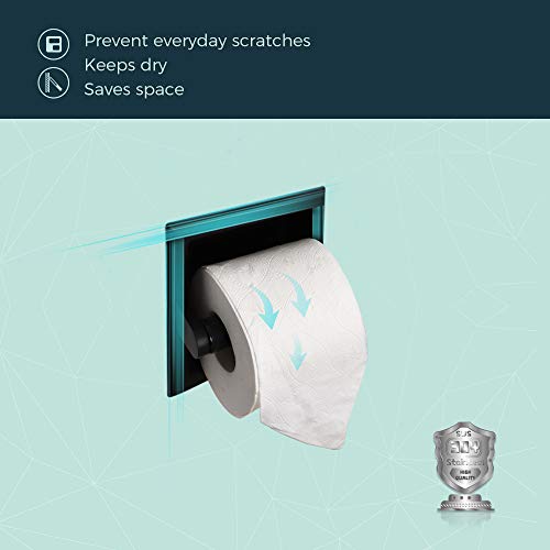 Forious Matte Black Toilet Paper Holder, Black Recessed Toilet Paper Holder Wall Mount Made Of Metal, In Wall Toilet Paper Holder Black With Mounting Bracket, Bathroom Toilet Paper Wall Holder #TOP2