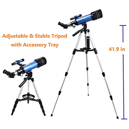 MaxUSee 70mm Refractor Telescope for Kids & Beginners, Travel Telescope with Backpack & Adjustable Tripod for Moon Viewing Bird Watching Sightseeing - Thumbnail 5