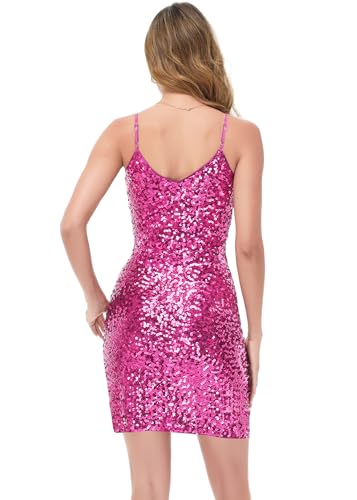Image of Anna-Kaci Women's Sparkle Sequin Mini Dress Spaghetti Strap V Neck Side Slit Party Cocktail Bodycon Dresses