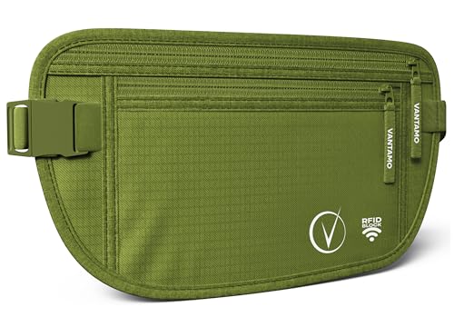 Vantamo Riñoneras Hombre & Mujeres Ultradelgada con Protección RFID y Correa Ajustable, Ideal Viajes Accesorios para Correr y Senderismo, Resistente al Agua Riñonera Viaje Segura y Ligera