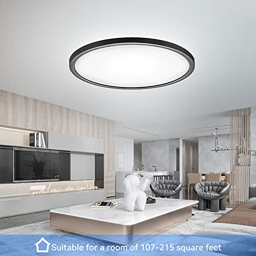 Flush Mount Ceiling Light Fixture Remote Control, Peasur 12Inch 24W Dimmable Led Ceiling Light Black 3200Lm Ceiling Lights 3000K/4500K/6000K Adjustable With Night Light For Kitchen Bedroom Dining Room #TOP6
