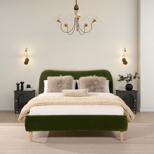 Jennifer Taylor Home Roman Curved Headboard Performance Velvet Upholstered Modern Platform Bed Frame - Thumbnail 2