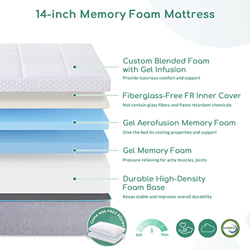 Airdown King Size Mattress In Box, 14 Inch Memory Foam Mattress King, Luxury King Mattress For Pressure Relief, Medium Feel, Certipur-Us Certified #TOP2