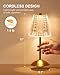 Nusogon Cordless Touch Table Lamp, 3500mAh LED Rechargeable Small Dask Lamp, 3 Colors Dimmable Battery Operated Crysta Lamp for Bedroom Restaurant Kitchen Home Decor, Gold