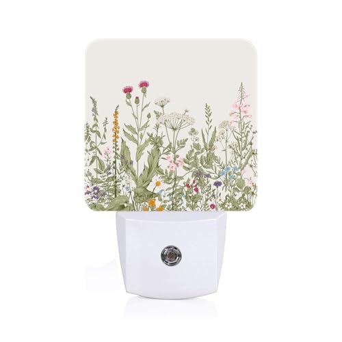 FSHVQKD Wildflowers in Full Bloom Night Light,Plug Into Wall Decor for Stairway,Hallway,Kitchen,Dusk to Dawn Sensor Nightlights for Boys/Girls/Women/Men Room Gifts