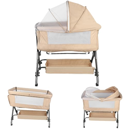Kedia - Cuna De Bebé Con Mosquitera, Cama Para Bebé Y Cama De Viaje Con Ruedas, Cunas De Ajuste De Altura, Cunas De Cododo 104 X 52 X 103 115 Cm , Color Beige Blanco