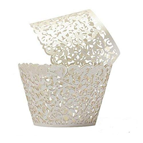 ForPeak Cupcake Wrappers 100 Filigree Artistic Bake Cake Paper Cups Little Vine Lace Laser Cut Liner Baking Cup Muffin Case Trays for Birthday Decoration Wedding Party (White)