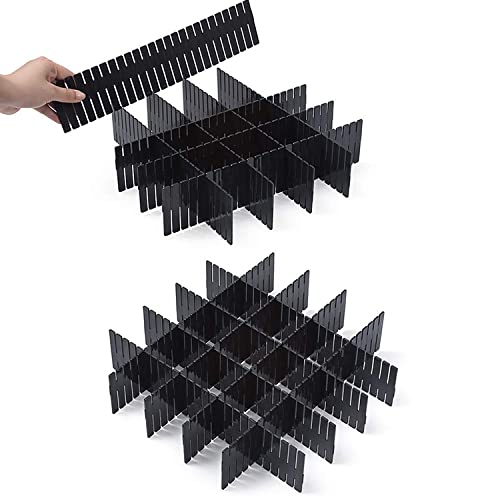 Plastic Adjustable Storage Organizer Drawer Divider for Home & Kitchen for Makeup Tools, Kitchen Cutlery, Office Desk Clinic Bedroom (40 PCS) - Black Colour