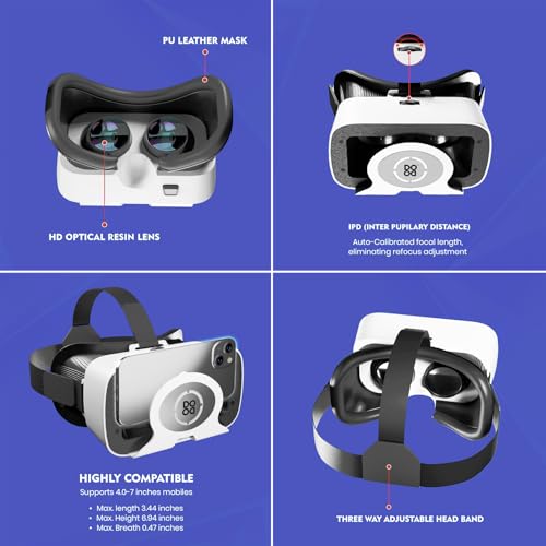 Image of Dood Make in India VR Headset | HD Lenses, Touch Button | Supports Android /iPhone | (White)
