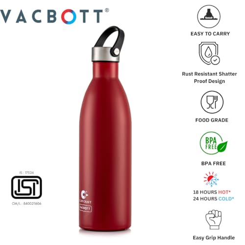 Image of CLAY CRAFT VACBOTT Mezo Double Walled|18 Hours Hot and 24 Hours Cold Vacuum Insulated|Flask Bottle 680ML, 1-Piece Bottles for Travelling|BPA-Free|Leak Proof|BIS Certified|1Year Limited Warranty