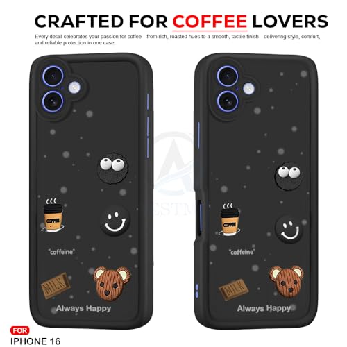 Image of AESTMO Back Case Cover for iPhone 16 Back Cover | Cute Fun Cartoon 3D Ball | Coffee Silicone Case | Full Body Protection | Camera Protection Back Cover for iPhone 16 (Black)