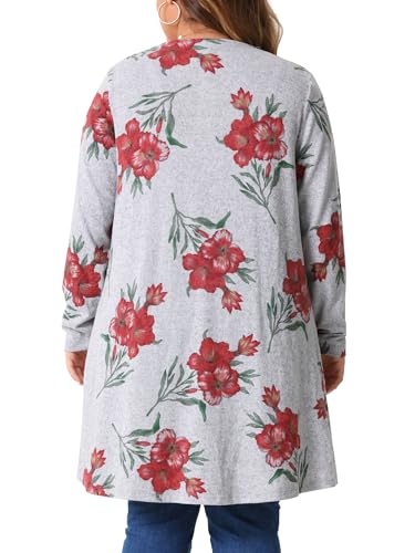 Agnes Orinda Plus Size Cardigan for Women Lightweight Long Sleeve Floral Knit High Low Hem Draped Duster4