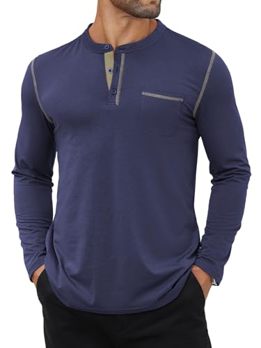 Hardaddy Color Contrast Henley Shirt Long Sleeve Button T-Shirt Henley Tshirt - image 1