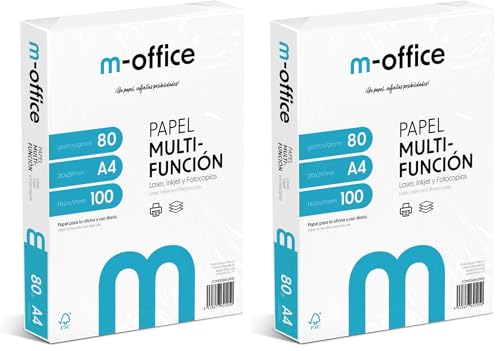 Paquete Folios A4 80gr, Paquete de 200 hojas, Papel Multifunción para Impresora Inkjet y Láser, Hojas A4 210 x 297 mm Ideales para la Oficina como para el Hogar · m-office (100 hojas)