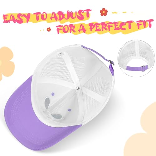 Girls Bow Tie Baseball Cap, Kids Summer Mesh Sun Hats Visor Cap, Adjustable Ponytail Hat for 7-12 Years3