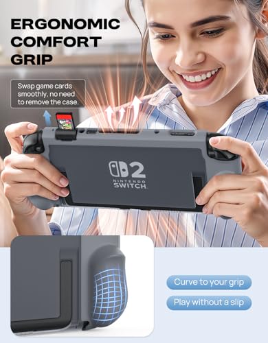 Funda Nintendo Switch 2 protectora gris antiarañazos con Joy-con extraíbles 5
