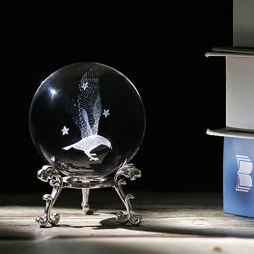 Vskikris 3D Crystal Ball With Eagles Figurines Crystal Glass Balls With Stand 3D Laser Crystal Sphere Paperweight Gifts #TOP1