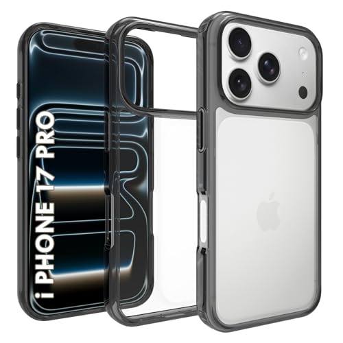 Image of RIGGEAR Shockproof Clear Hybrid Armor Back Cover Case for iPhone 17 Pro (Clear-Black Bumper and Transparent PC)