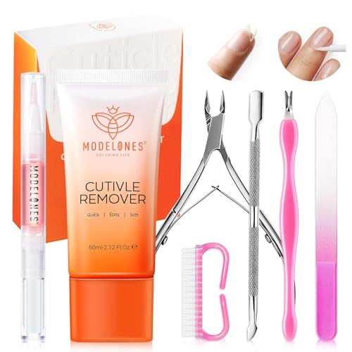 Modelones Cuticle Remover Kit – Cuticle Remover Cream & Cuticle Oil, Cuticle Care Kit/Cuticle Trimmer Cuticle Pusher & Cuticle Nipper for DIY Nail Manicure