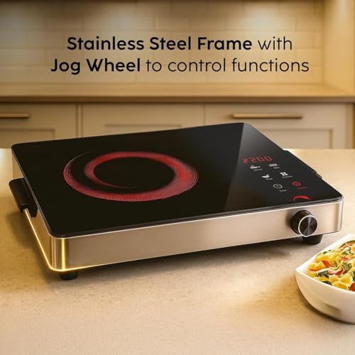 Image of BLUETRAX Classic 2200 Watt Infrared Cooktop with Crystal Glass & Touch Panel | 4 Pre set cooking Modes | Stir-fry | BBQ | Hot Pot | Steam | 60C to 600C | Digital time & Watt display
