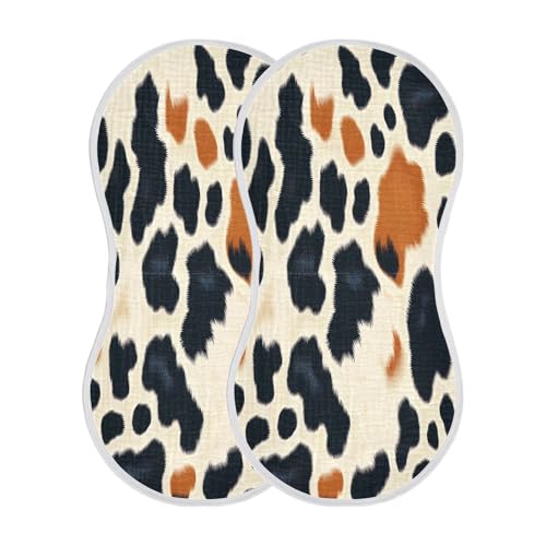 Brown Cow Print Burp Cloths Cotton Baby Washcloths,Large 22x11in Burping Cloth Absorbent and Soft for Newborn Baby Boys and Girls,2 Pack2