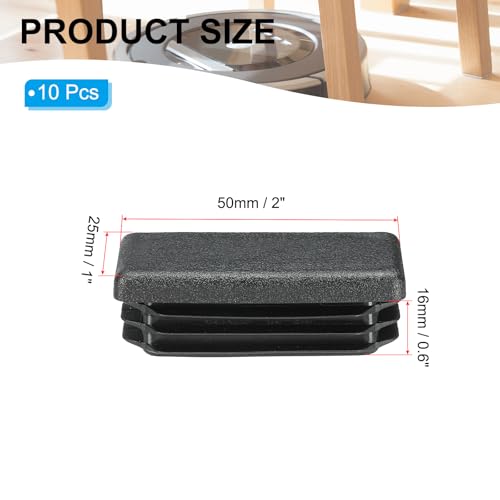 Image of PATIKIL Rectangle Plastic Hole Plugs 1x0.6inch, 10 Pack Tubing Insert End Cap for Rectangle Metal Tubing Furniture Chair Leg Fence Post Pipe, Black