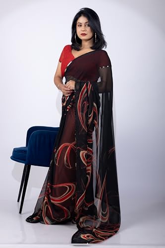 Image of MIRCHI FASHION Women Sari Georgette Chevron Printed | Modern Pattern Farewell and Festive Drape with Matching Blouse Piece