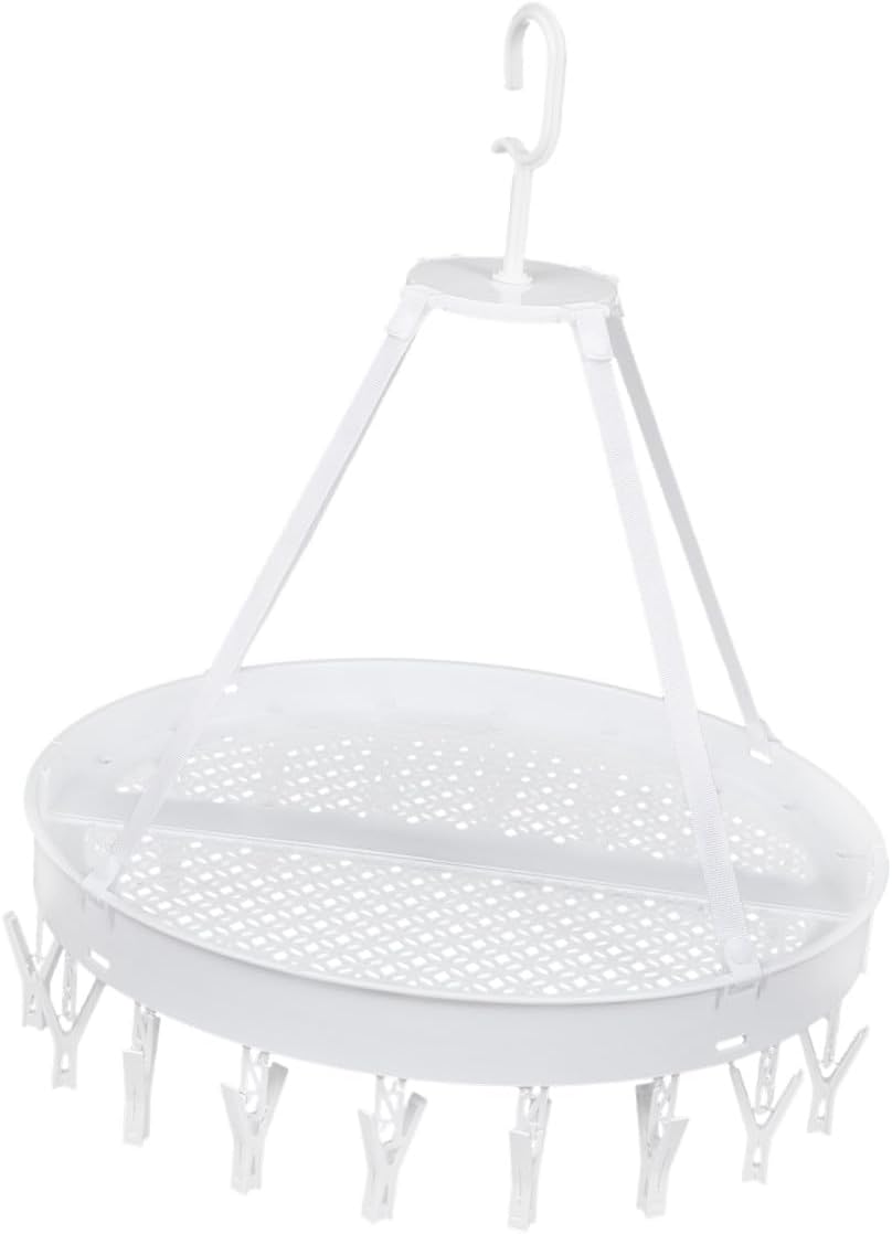 Foldable Multipurpose Clothes Drying Rack Socks and Underwear Holder White Single Layer Windproof Laundry Hook for Balcony and Indoor Use