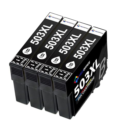 MEGOFFICE 503XL Cartouches d'encre compatibles pour Epson 503 XL pour Expression Home XP-5200 XP-5205 Workforce WF-2960DWF WF-2965DWF(4 Noir)